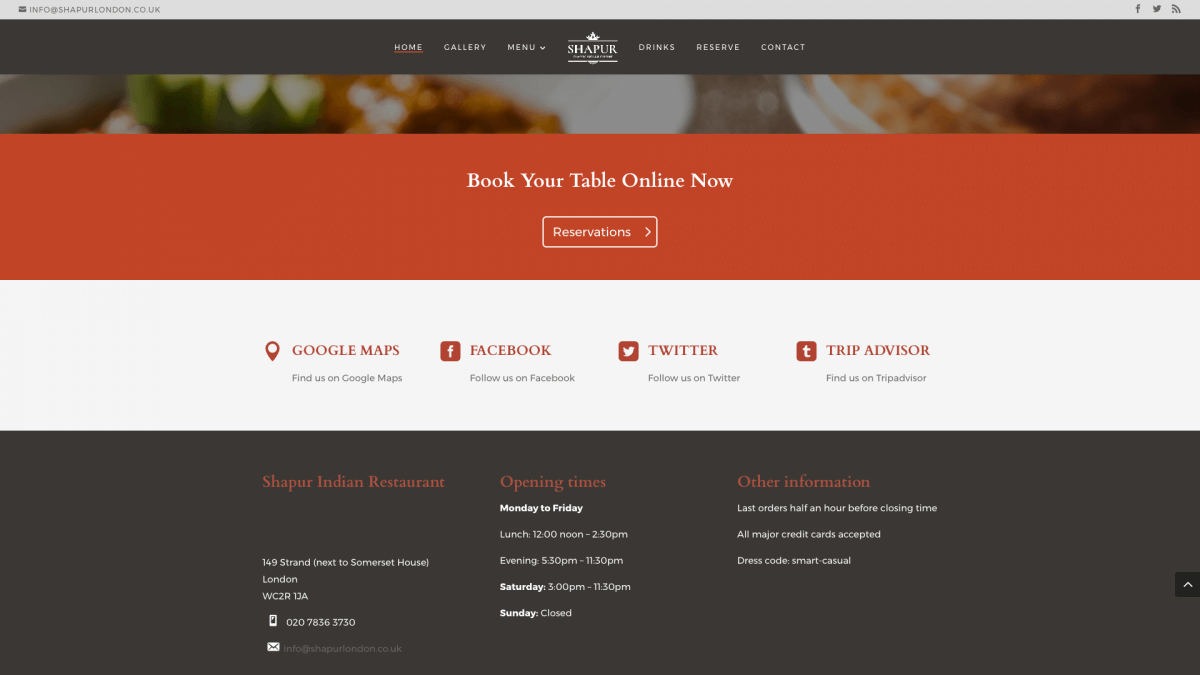 Website design for Indian Restaurant Shapur after 2