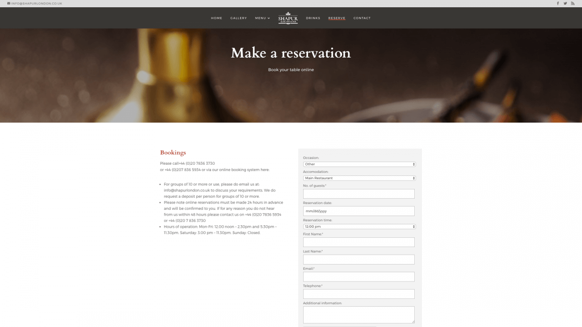 Website design for Indian Restaurant Shapur after 4