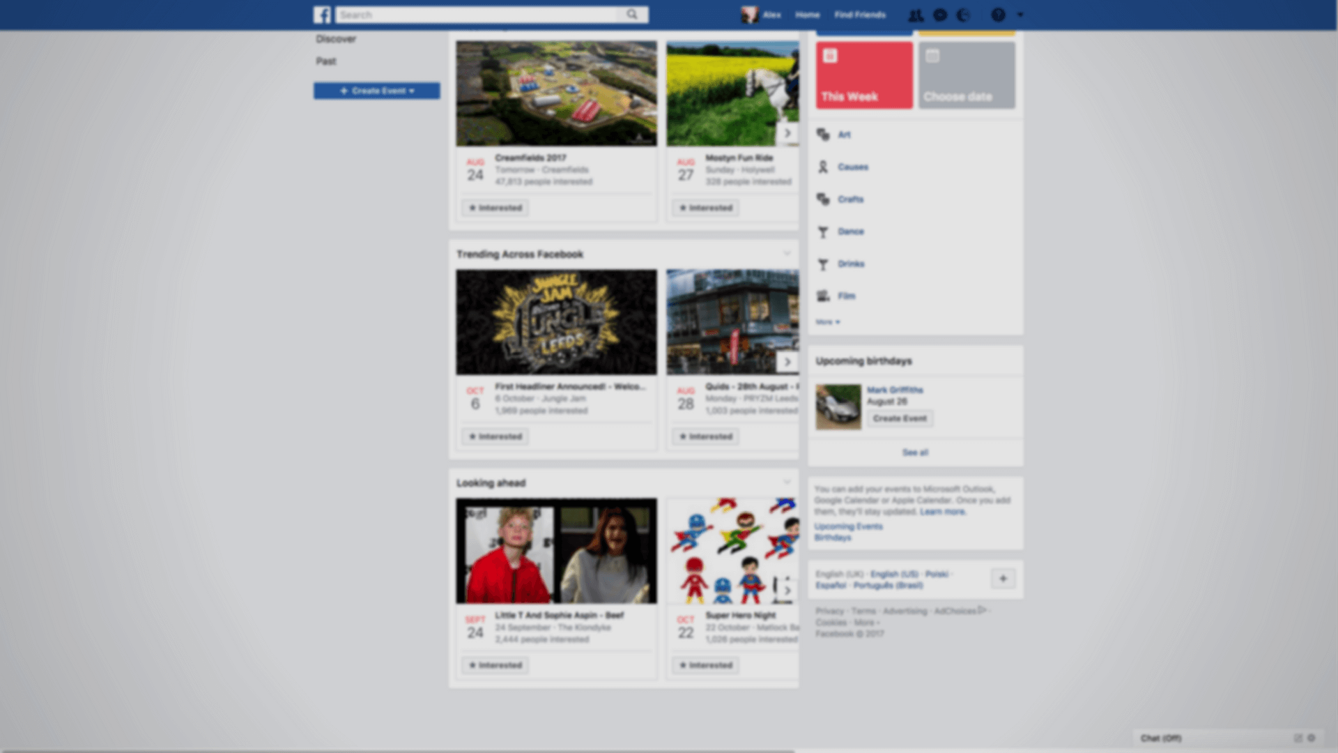 Facebook events page