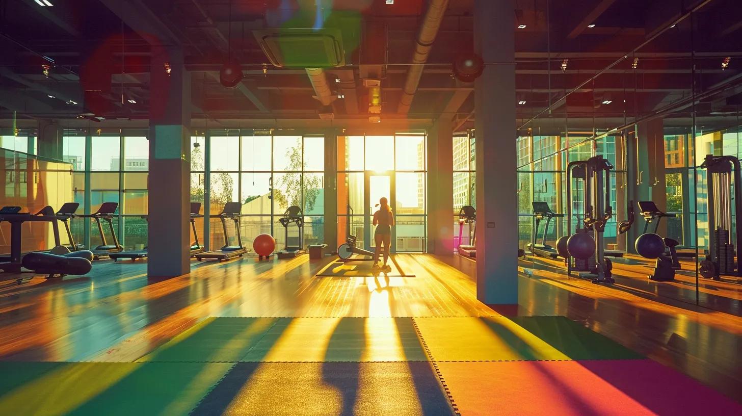 a dynamic and energetic fitness studio brimming with vibrant colours and determined individuals engaging in a high-intensity workout, illuminated by natural light streaming through large windows, symbolising the growth and vitality of gym marketing strategies.