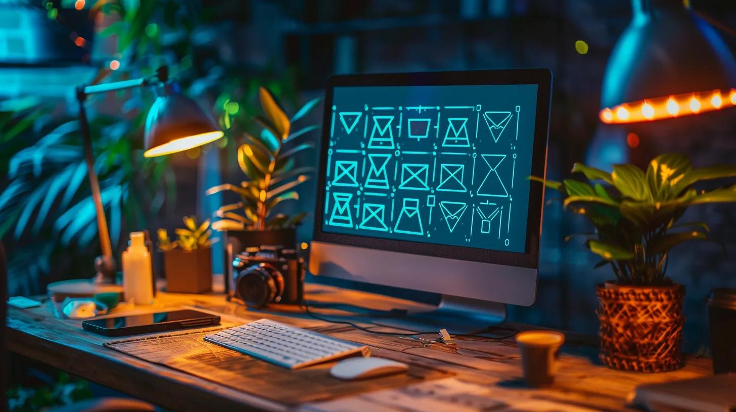 a dynamic, visually engaging workspace showcasing a modern computer screen displaying an automated email marketing dashboard, illuminated by soft, ambient lighting that highlights a sense of efficiency and streamlined communication for small business success.