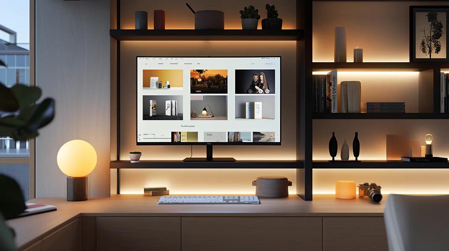 a sleek, modern e-commerce website interface displays vibrant product images against a clean, responsive design, illuminated by soft, inviting lighting that conveys a seamless user experience.
