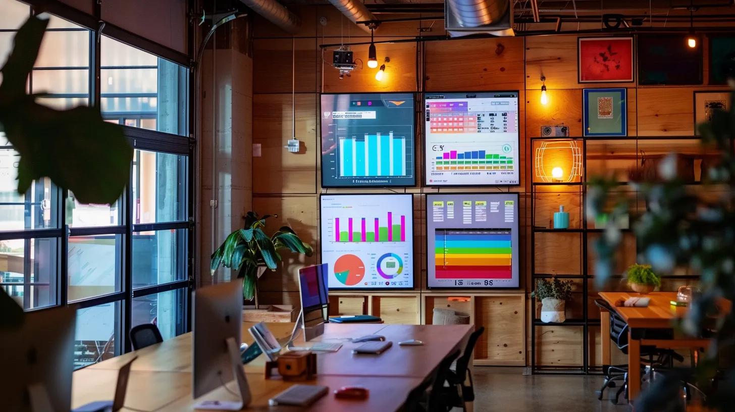 a vibrant and captivating workspace filled with charts and digital analytics, showcasing a dynamic brainstorming session focused on a/b testing email strategies to enhance customer loyalty for small businesses.