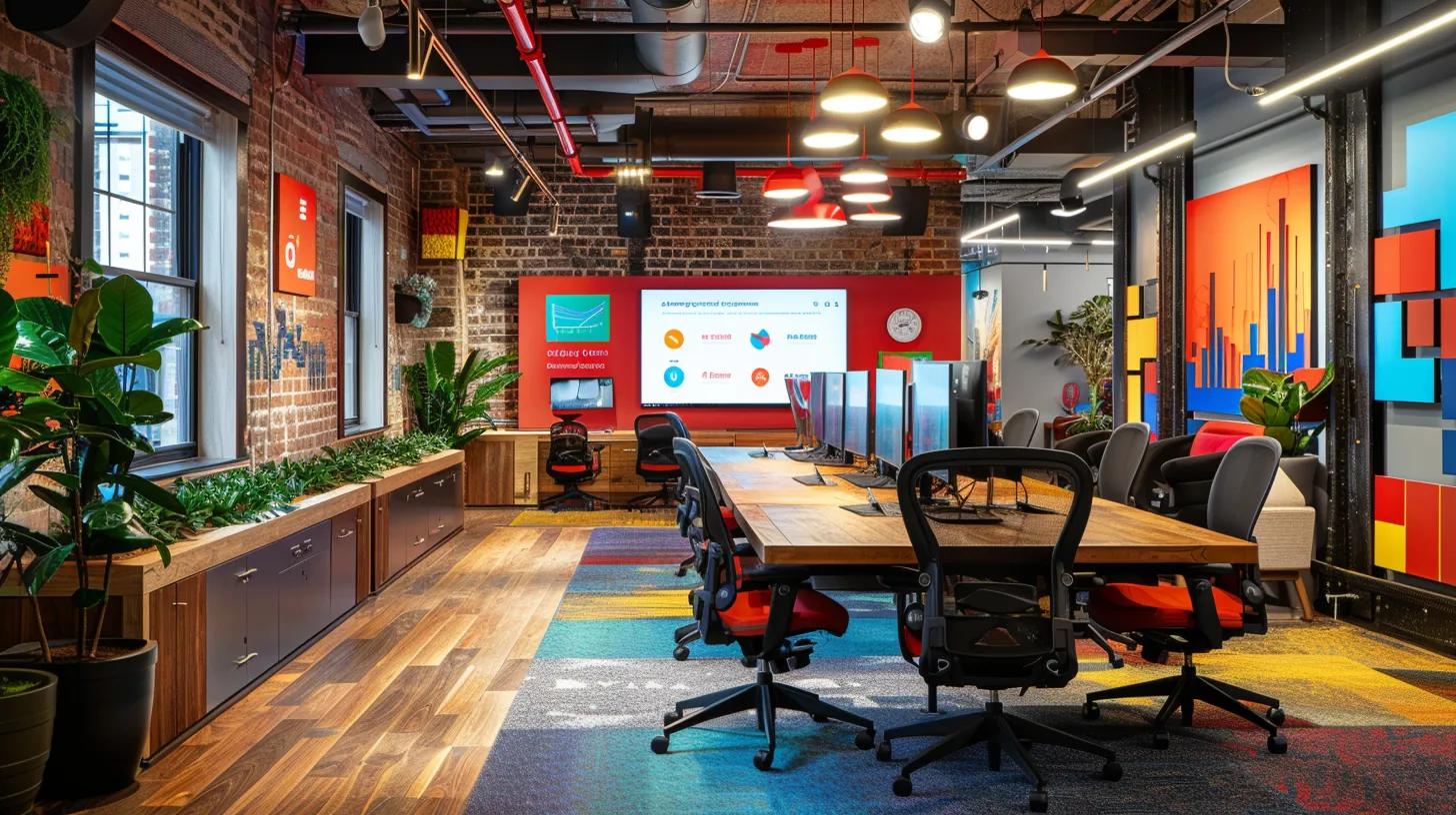 a vibrant and engaging workspace filled with vibrant email marketing materials, showcasing personalised designs and analytics charts that illustrate dynamic audience segmentation and tailored messaging strategies for small business success.