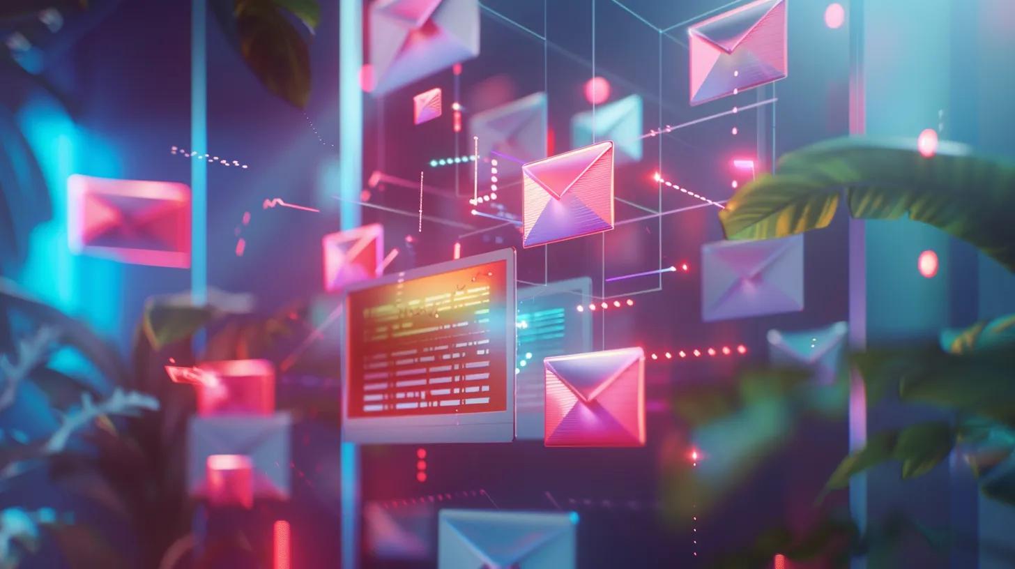 a vibrant email marketing campaign showcases a beautifully designed digital newsletter, adorned with eye-catching visuals and engaging interactive elements, symbolising the dynamic connection between a small business and its loyal subscribers.