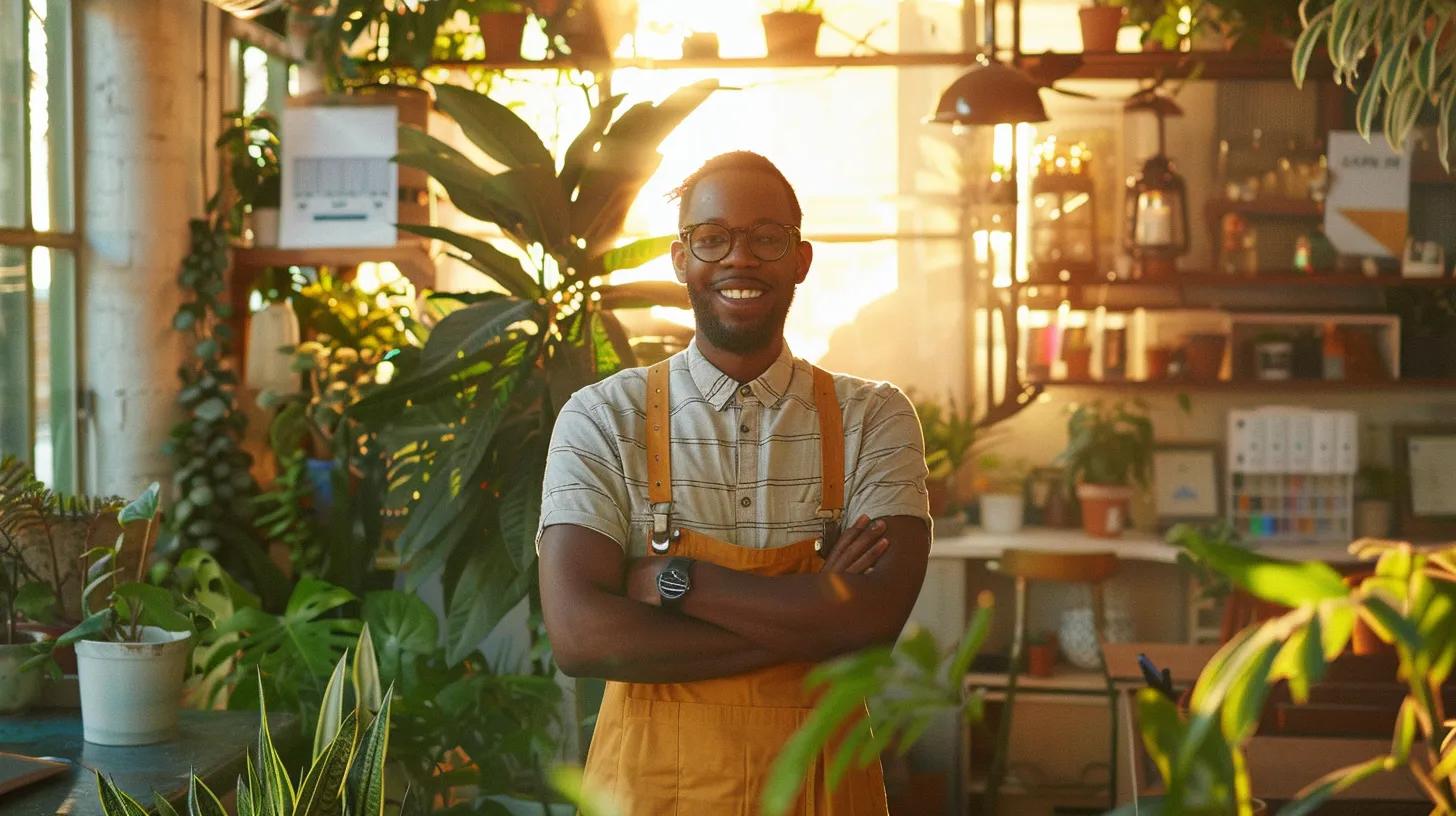 a vibrant small business owner stands proudly amidst a cleverly designed workspace, surrounded by visual storytelling elements like captivating emails and customer journey graphics, radiating warmth and connection with an inviting, sunlit atmosphere.