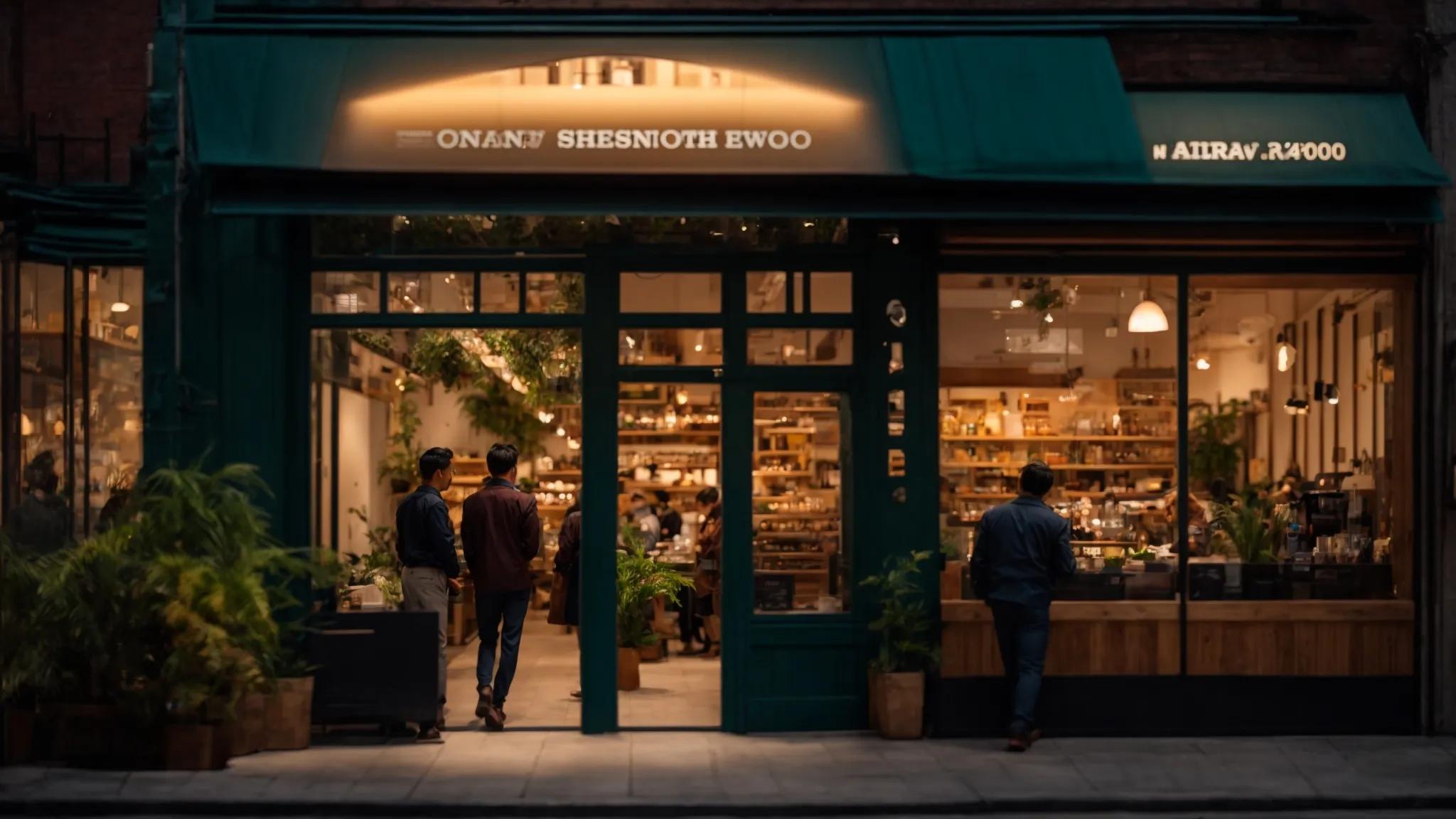 a vibrant small business storefront bustling with satisfied customers engaging warmly with attentive staff, illuminated by soft, inviting lighting that emphasises the welcoming atmosphere and encourages lasting relationships.